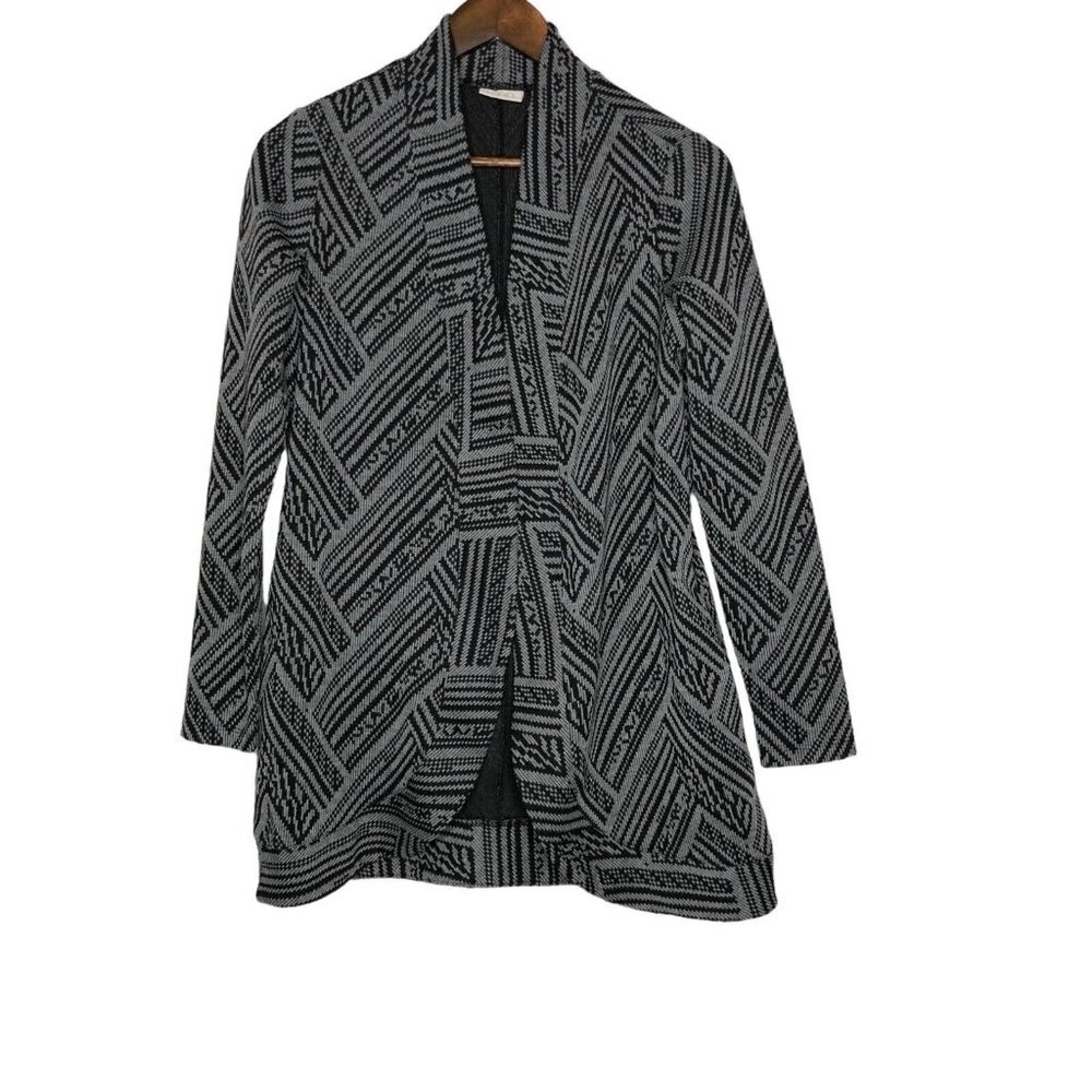 LOGO Lori Goldstein Black and Grey‎ Cardigan with Pockets Size XXS